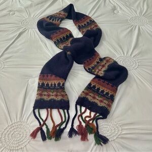 Neckwork Dark Purple Knit Wool Blend Long Line Scarf Multicolor Fringe 6 x 102